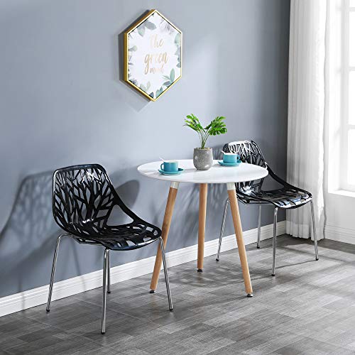 Bonnlo Modern Stackable Dining Chair Set Of 4 Kitchen Dining Chairs Black Stackable Plastic Chairs Birch Sapling Chairs For Dining Room,Living Room,Waiting Room (Black) #TOP5