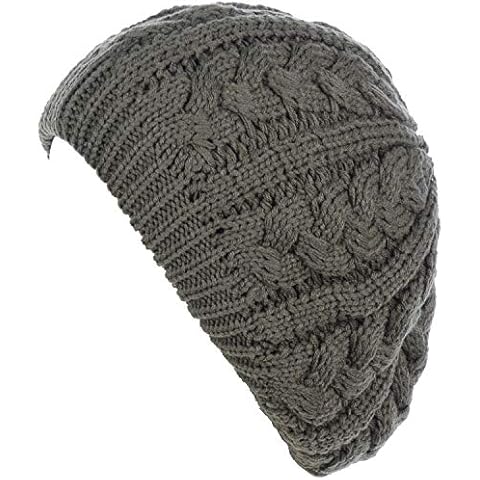 BYOS Womens Winter Cozy Cable Fleece Lined Knit Beret Beanie Hat (Set Available) - green - One Size Cover