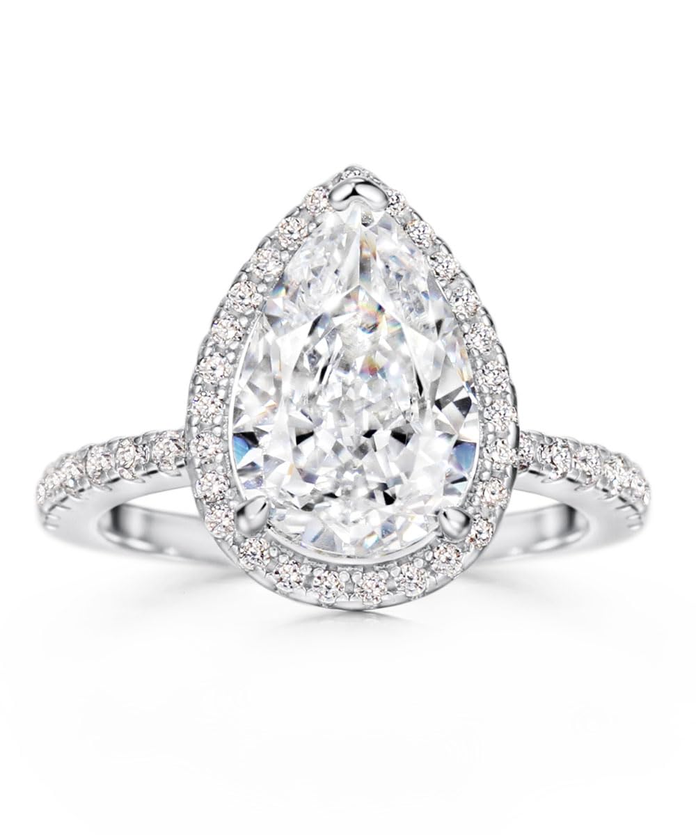 MichooyelS925 3.0ct Pear Cut Halo Diamond Engagement Ring Cubic Zirconia Bridal Wedding ring Sterling Silver Fine Jewellery For Women