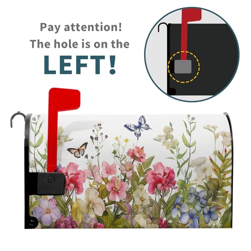 Image of Spring Welcome Mailbox Cover - Magnetic, Colorful Flowers & Butterfly Design - Standard Size 18 x 21 Inch - Summer Floral Holiday Wrap for Home, Outdoor & Garden
