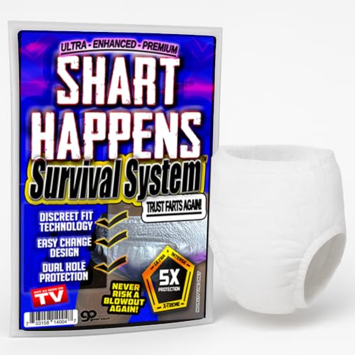 Gears Out Shart Happens Survival System - Funny Gag Gift Adult Diaper Kit - Extreme Blowout Protection - White Elephant Party, Birthday, Christmas, Office Prank Essential