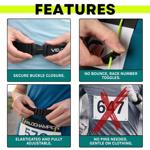 VeloChampion Leichter Laufgürtel Für Damen Und Herren – Elastischer Startnummernhalter Mit Stretch-Passform – Ohne Sicherheitsnadeln – 3 Größen – Laufen. Triathlon. Radfahren. Marathon. Joggen