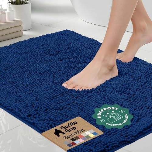 Image of Gorilla Grip Luxury Chenille Bathroom Rug Mat, 60x24, Extra Soft and Absorbent Shaggy Rugs, Machine Wash Dry, Perfect Plush Carpet Mats for Tub, Shower, and Bath Room, Royal Blue