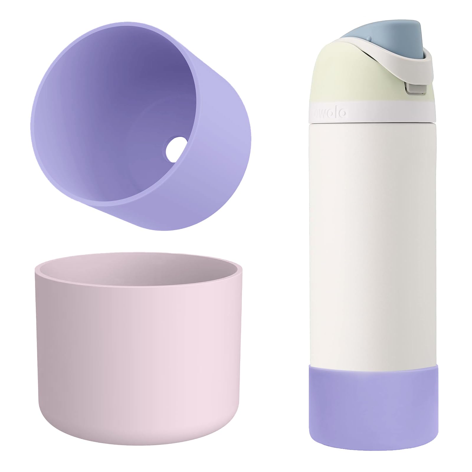 Silicone Water Bottle Boot for Owala 32 Oz, 2Pcs Bottles Bottom Cover Protector for Owala, Protective Flask Bottom Cover Base, for OwalaTwist/FreeSip/Flip Stainless Steel Water Bottle (Purple+Pink)
