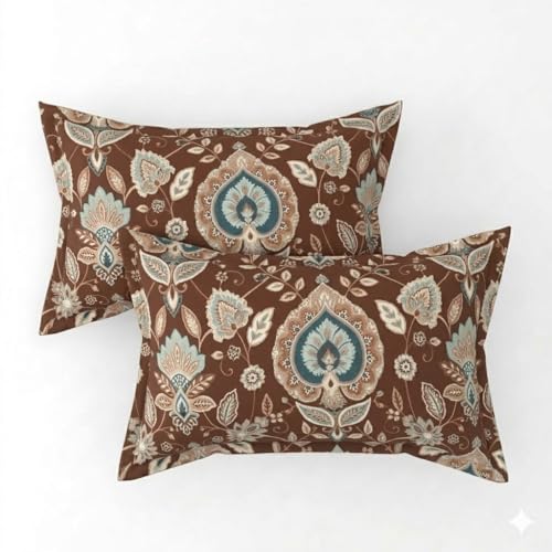 Image of Cotton Bolls Textiles Glace Cotton Flat Bedsheet 90x90 Inch with 2 Pillow Covers - Soft Breathable Glace Cotton, Printed Bedding Set for Double Bed