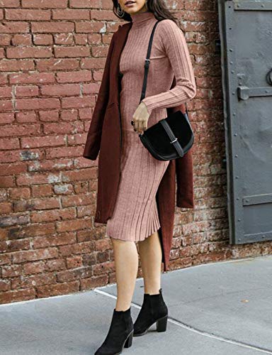 Image of MEROKEETY Women's Ribbed Long Sleeve Sweater Dress High Neck Slim Fit Knitted Midi Dress