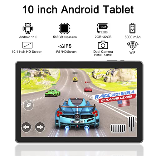 Relndoo Android Tablet 10 Inch, Android 11 Tablet 2Gb Ram 32Gb Rom 512Gb Expand, Tablet Android With 8000Mah Battery, Wifi, Gps, Bluetooth, Dual Camera, Gms Certified #TOP3
