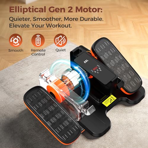 Image of ESL Under Desk Elliptical, Electric Elliptical Leg Exerciser for Seniors | 12 Speed Adjustable, Quiet Elliptical Exercise Machine with Remote, Seated Pedal Exerciser with Strap, Portable