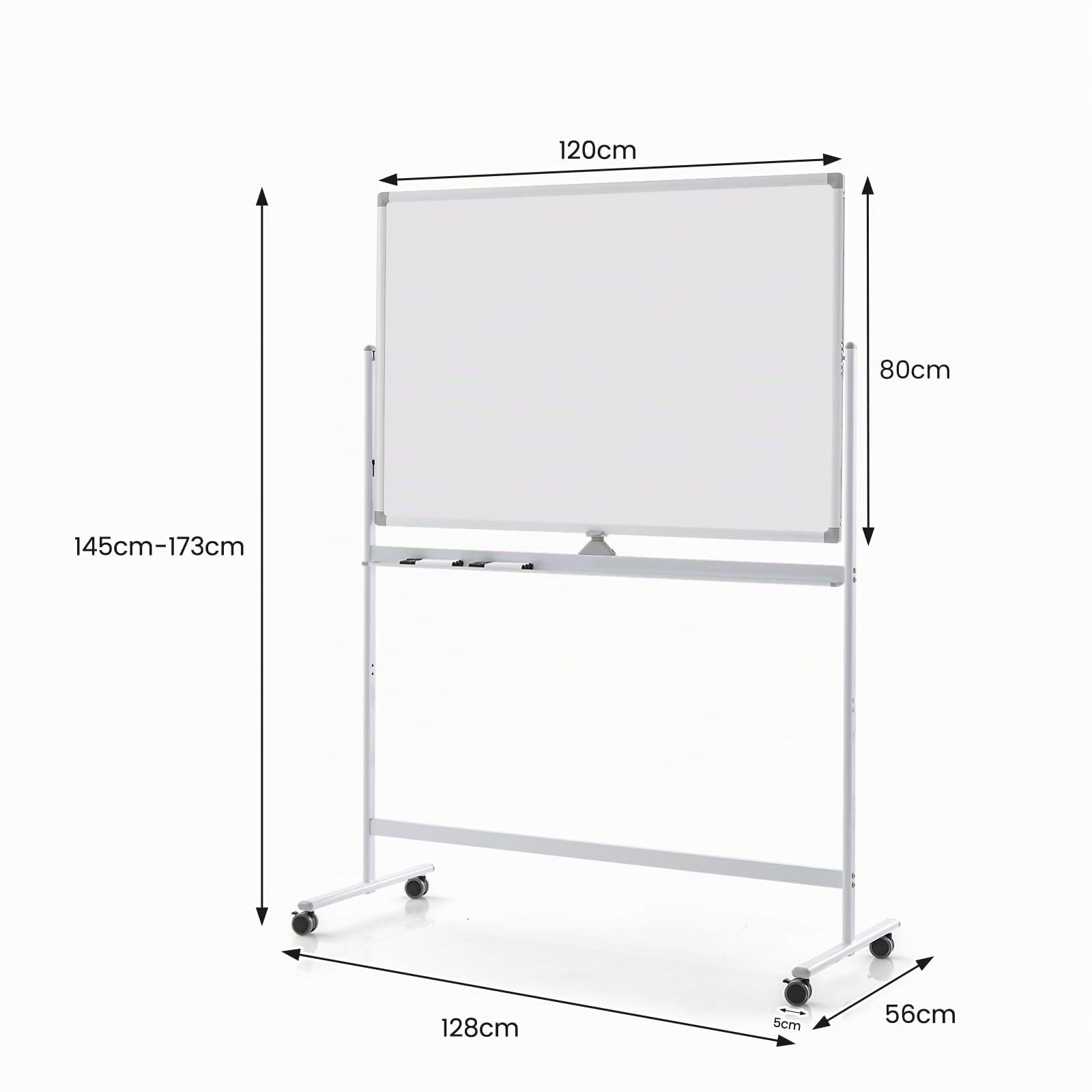 LIFEZEAL Lavagna Bianca Cancellabile con Ruote, Lavagna Magnetica per Ufficio, Doppia Faccia e Girevole a 360°, Lavagnetta Interattiva Regolabile in Altezza per Scuola (80x120cm, bianco)