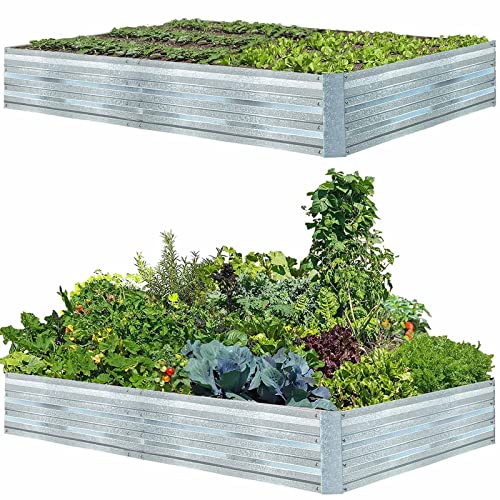 Galvanized Raised Garden Beds for Vegetables Large Metal Planter Box Steel Kit Flower Herb (8 x 4 x 1 ft * 2 Pack, Galvanized)