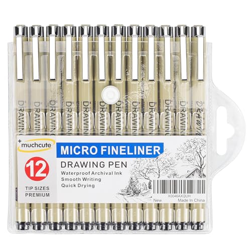Micron Fineliner Schwarz Stifte Tuschestifte: 12 Schwarzer Set Zentangle Zeichenstifte Manga Zeichnen Lernen Wasserfest Fine Pigment Liner Drawing Supplies Art Supplies Technisches Comic Anime Malen