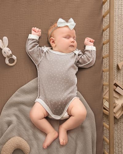 Image of Blissful Diary Muslin Crib Sheets, 2 Pack, Brown Checkboard & Brown | fitted for 52''x28'' crib mattress, soft and breathable cotton, boho style, easy care for machine wash, gift for boy and girl