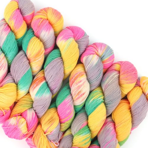 Image of Katech 6 Pack Wool Yarn for Crocheting-Cashmere Yarn Sock Yarns-GreenPink