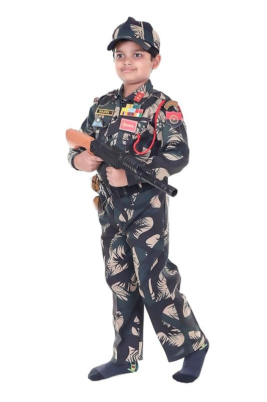 Image of Army Dress for Kids | Indian Military Soldier Fancy Dress Costume | Polyester Fabric | Army Uniform for Boys & Girls | School Fancy Dress, Role Play, Independence Day & Republic Day