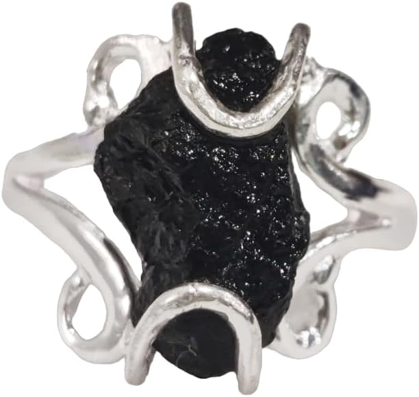 Natural Black Tourmaline Ring, Rough Tourmaline Ring, October Birthstone, Hippie Wire Ring, 925 Sterling Silver, Womens Ring, Christmas, Thanksgiving, Handmade, Statement Raw Gemstone Jewelry