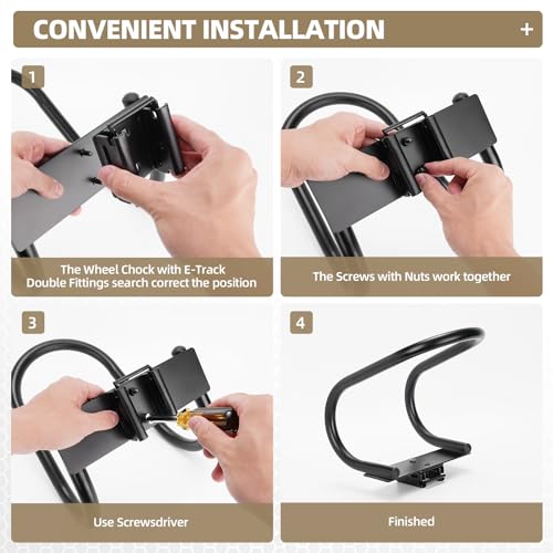Image of 2 Pack E-Track Wheel Chock & Strap Kit|E Track Motorcycle Wheel Chock for Trailers for etrack system|E-Track Accessories for Enclosed Trailer- Supports Tire dirt bike, motorcycle for Garages and Trail