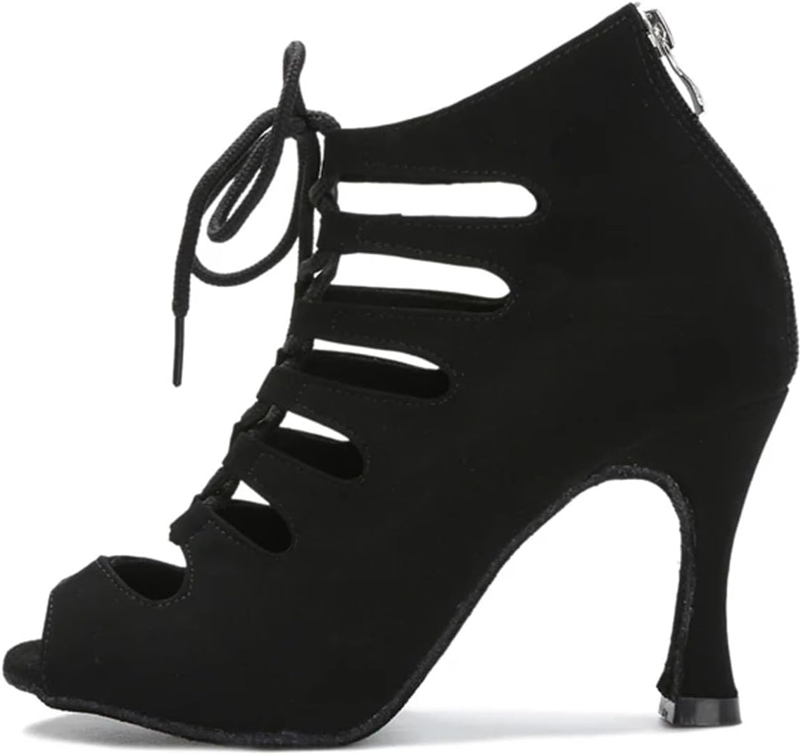 Women's Black Latin Dance Boots - Tango Salsa Red Pole Dance High Heels, - 8.5