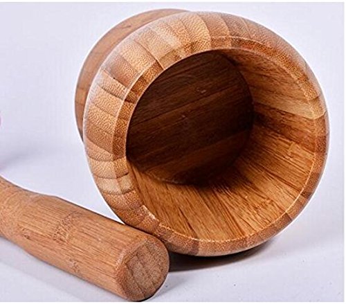 1Sets 4.3"(Bowl With Pestle) Bamboo Household Garlic Pepper Spice Pounder Mortar And Pestle Press Fruit Crusher Stamp For Kitchen Tool Set (Diameter-4.33") #TOP3