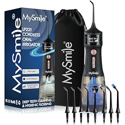 MySmile LP221 Cordless Water Flossers for Teeth with UVC Light Sanitizer and OLED Display, 335ML 4 Modes Water Teeth Cleaner Picks for Teeth Cleaning and Water Flossing (Midnight Black)