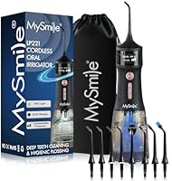 MySmile Powerful Cordless 5 Modes Dental Water Flossers for Teeth Portable OLED Display Oral Irrigator with 8 Replaceable Jet Tips and 350 ML Detachable Water Tank for Home Travel Use (Midnight Black)