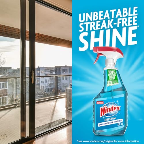 Image of Windex Glass and Window Cleaner Spray Bottle, Packaging Designed to Prevent Leakage and Breaking, Surface Cleaning Spray, Original Blue Scent, 23 Fl Oz (Pack of 2)