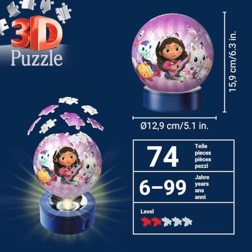 Puzzle 3D Ball 72 pièces illuminé : Gabby et la maison magique Gabby' Dollhouse Ravensburger France - vue 5