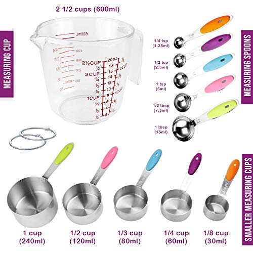 Measuring Cups And Spoons Set 11 Piece. Includes 10 Stainless Steel Measuring Spoons And Cups Set And 1 Plastic Measuring Cup. Liquid Measuring Cups Set And Dry Metal Measuring Cup Set #TOP1