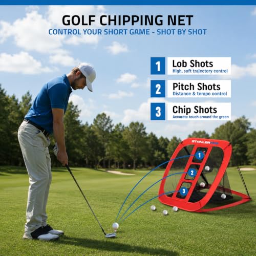 Golf Net Set with Practice Mat, 10x7ft Training Net with Chipping Net, 8 Tees, 6 Balls, Carry Bag, Impact Stickers, Ball Line Marker, Golf Training Set for Outdoor and Indoor Use - Image 5