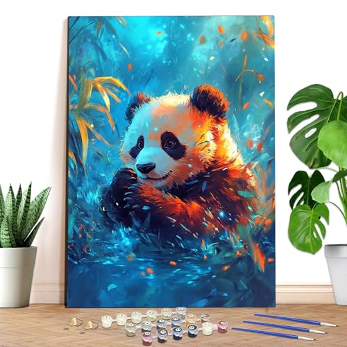 Reofrey - Panda Peinture Numero Adulte Peinture Enfants | Animal Peinture par Numéros Kits | Set Peinture Acrylique DIY avec pinceaux | 40x50 cm sans Cadre