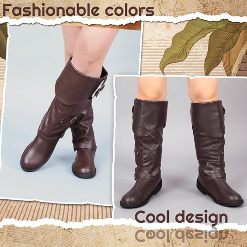 Image of Cuffbow Halloween Pirate Costume Boots for Men Medieval Renaissance Steampunk Cosplay Boots Gothic Adult Button Leather Shoes