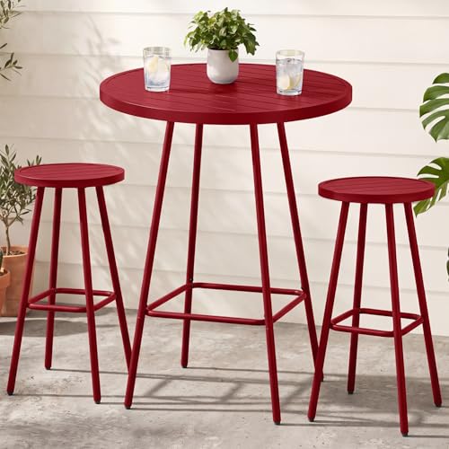 Best Choice Products 3-Piece Patio Dining Set, Bar Height, Outdoor Bistro Set, Outdoor Round Bar Table w/ 2 Bar Stools, Steel - Red