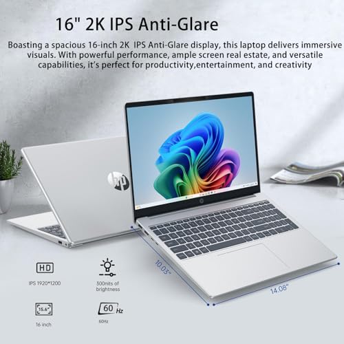 Image of HP Omnibook 5 AI Laptop,16 inch 2K (1920 x 1200) Laptop PC,Next Gen AI PC AMD Ryzen AI 7 350(NPU 50 Tops),16GB RAM,512GB SSD Laptops for Business, College, School, Photo Editing,Lifetime Office,Win 11