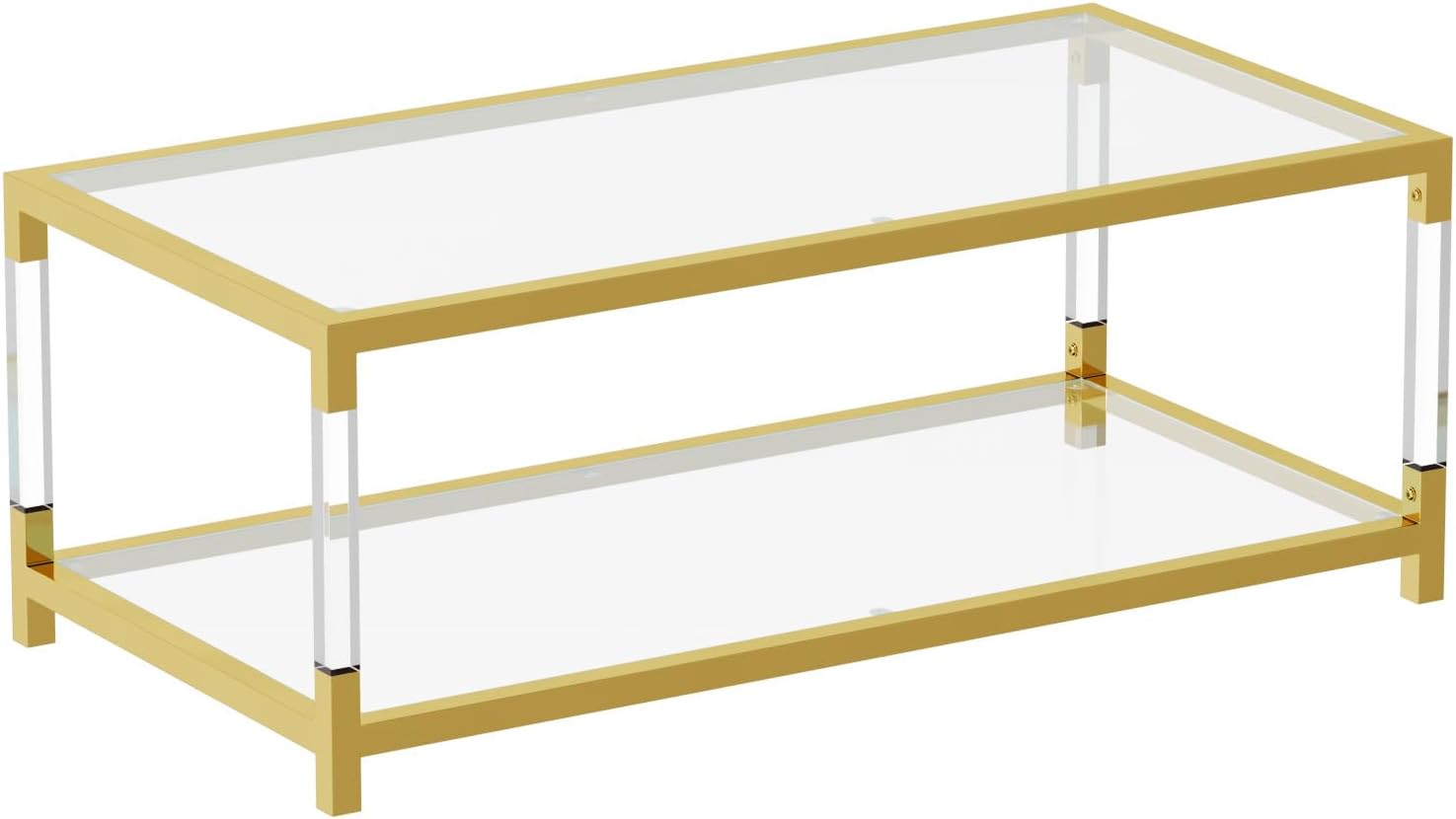 Modern Gold Glass Coffee Table with Acrylic Legs and Storage