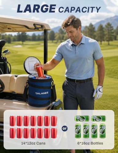 Image of 14-Can Insulated Golf Cart Cooler Bag Keeps Beverages Cold | Large Golf Cooler Sleeve with Adjustable Shoulder Strap & Collapsible Design, Ideal Gift for Golfers