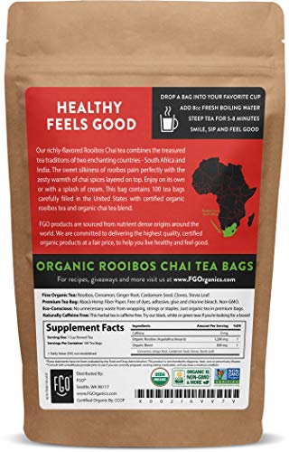 Fgo Organic Rooibos Chai Tea, Eco-Conscious Tea Bags, 100 Count #TOP1