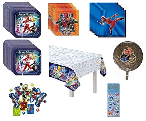 Power Rangers Birthday Party Supplies Bundle includes Plates Beverage Cake and Lunch Napkins Table Cover Bundle for 16 People
