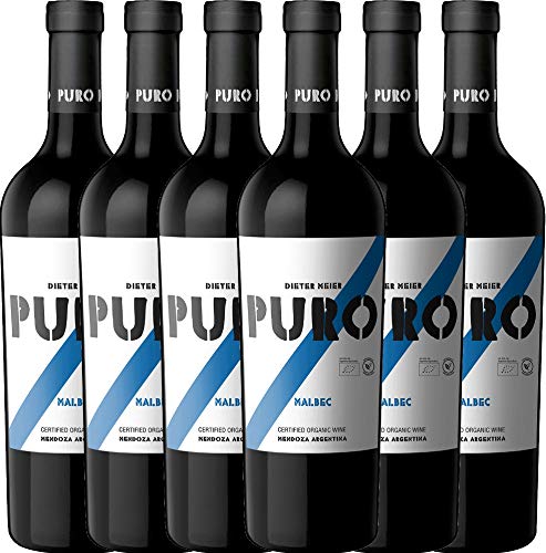 VINELLO 6er Weinpaket Rotwein - Puro Malbec 2020 - Dieter Meier mit VINELLO.weinausgießer | 6 x 0,75 Liter Cover