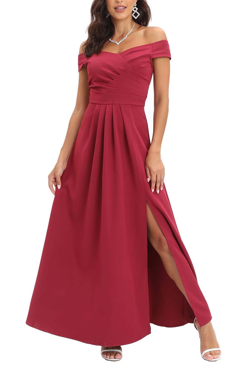 Viloree Vestido de Fiesta Vestido de Noche Plisado Largo para Mujer Elástico Corte Imperio Plisado Abertura Elegantes