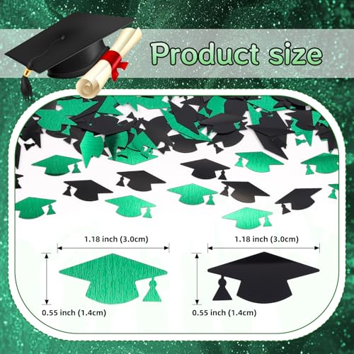 Image of Green and Black Graduation Cap Confetti 2026, Class of 2026 Table Centerpiece Grad Confetti for 2026 Graduation Party Decorations Supplies
