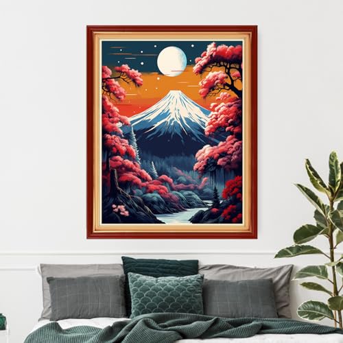 Image of Funxvoot Stamped Cross Stitch Kits Beginners Full Range of Embroidery Kits for Adults 11CT Embroidery Patterns Needlepoint Kits Printed Cross Stitch Kits-Moon Night Scene 16x20 inch