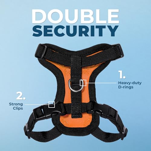 Image of Voyager Escape-Proof Step-in Lock Cat Harness & 5ft Neoprene-Handle Leash Set All-Weather Mesh with Reflective Stitching for Small to Large Cats by Best Pet Supplies, Orange /Black Trim, XXXS