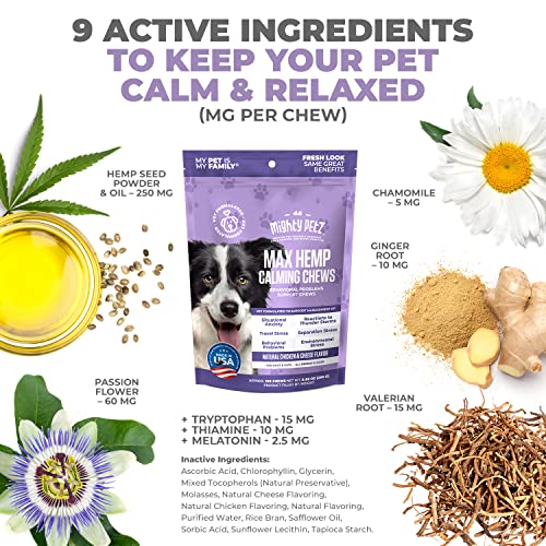 Mighty Petz MAX Hemp Calming Chews for Dogs – Dog Anxiety Relief with Melatonin + Hemp Oil. Dog Calming Treats, Calming Dog Chews, Advanced Pet Composure and Sleep Support Mighty Petz MAX Hemp Calming Chews for Dogs – Dog Anxiety Relief with Melatonin + Hemp Oil. Dog Calming Treats, Calming Dog Chews, Advanced Pet Composure and Sleep Support