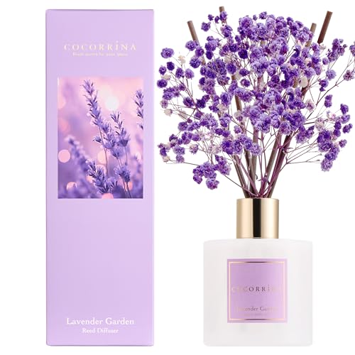 COCORRÍNA Diffuseur d'parfum d'ambiance Reed avec 8 bâtonnets parfumés 200 ml, lavande jardin, naturel, durable, maison