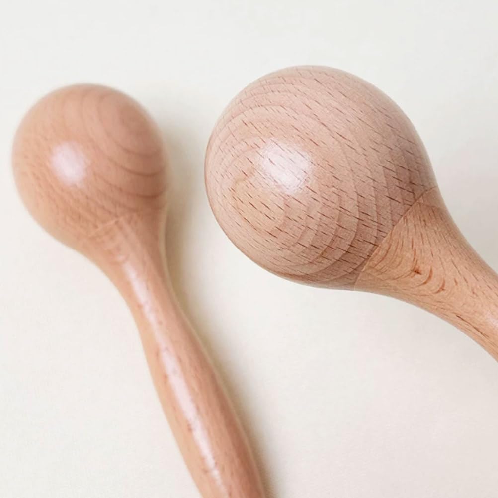 Maracas Montessori in Legno Massello Naturale per Bambini | Sonagli di sabbia in legno non finito di dimensione media, strumento a percussione lucidato a mano