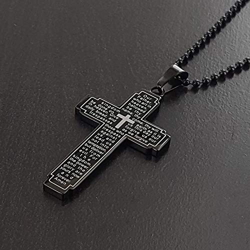 | Crucible Black Plated Stainless Steel Lord's Prayer Cross Pendant Necklace - 24" #TOP4