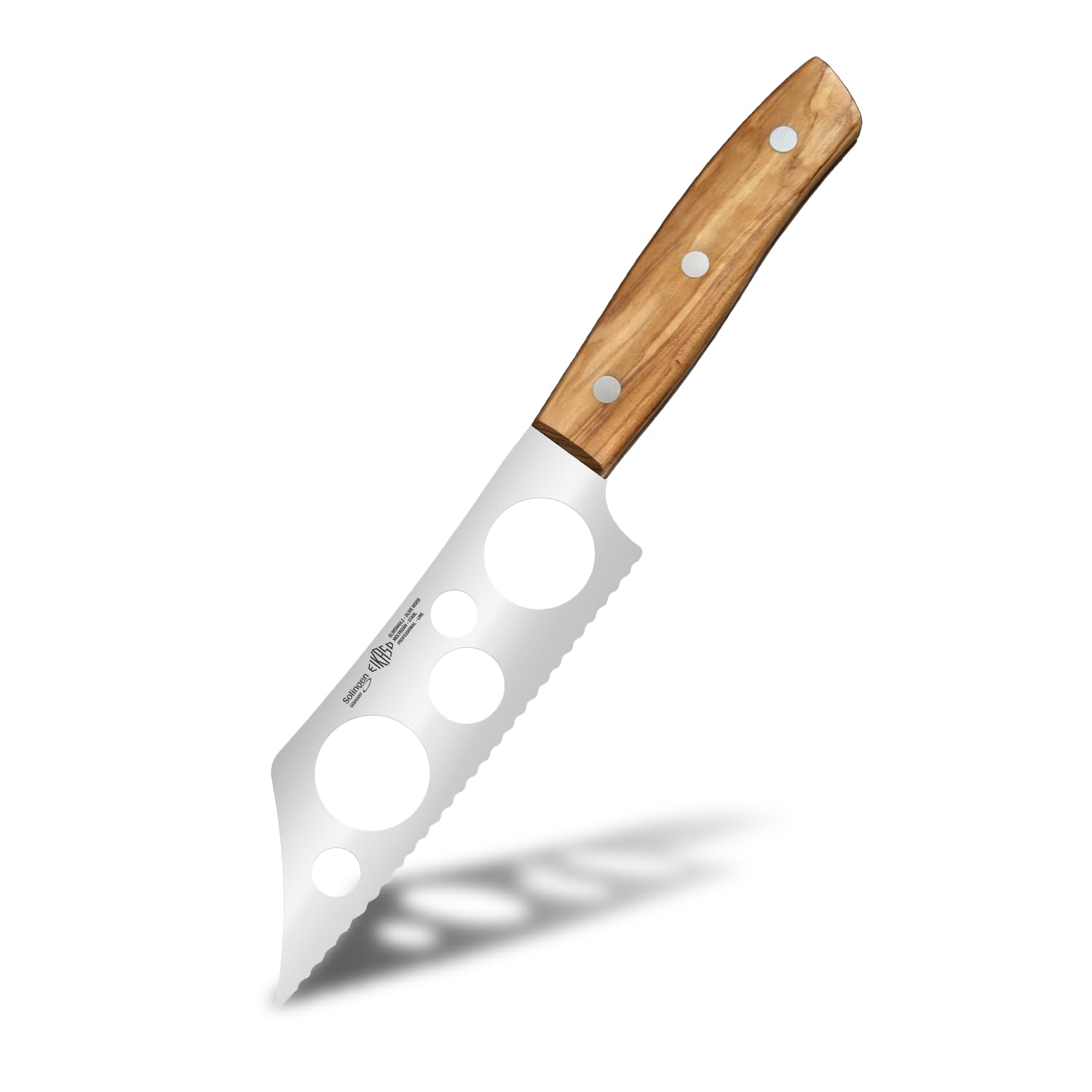 EIKASO Solingen Germany Käsemesser mit Wellenschliff - 14cm Klinge aus Molybdänstahl 1.4116 Weichkäsemesser geeignet für den perfekten und sauberen Schnitt (G-Line Olive)