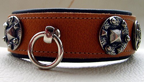 Hunde-Halsband Aus Vollkernleder – 4 Cm Breit, Hell-braun-schwarz – Für Halsumfang 46-48 Cm – Handgefertigt In Deutschland