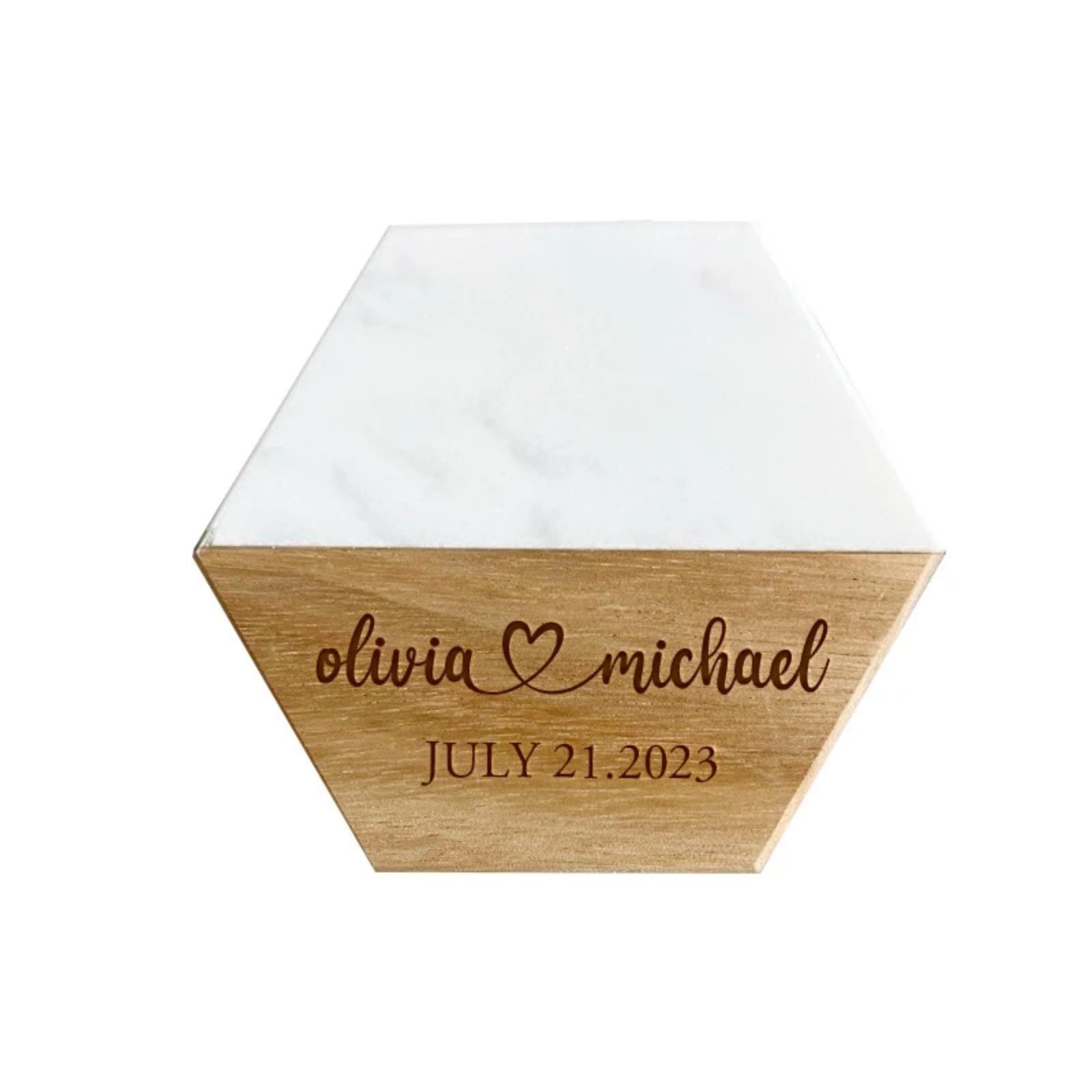 Posavasos hexagonales de madera personalizados, recuerdos de boda para invitados, posavasos de madera de mármol grabados con nombre, regalos de boda, regalos para parejas, regalos personalizados (6