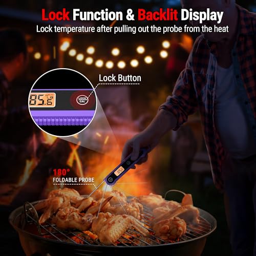 ThermoPro Food Thermometer, IPX6 Waterproof Cooking Thermometer Foldable Probe with Backlight/Calibration/Lock Fuction, Kitchen Digital Instant Read Use for Chicken, Beef, Fish, Pork, Ham, Purple - Image 5