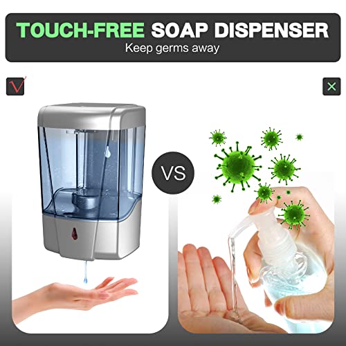 Image of interhasa! Soap Dispenser, Touchless Hand Sanitizer Dispenser Wall Mount 600ml Automatic Kitchen Soap Dispenser for Commercial Home, Office (Silver)
